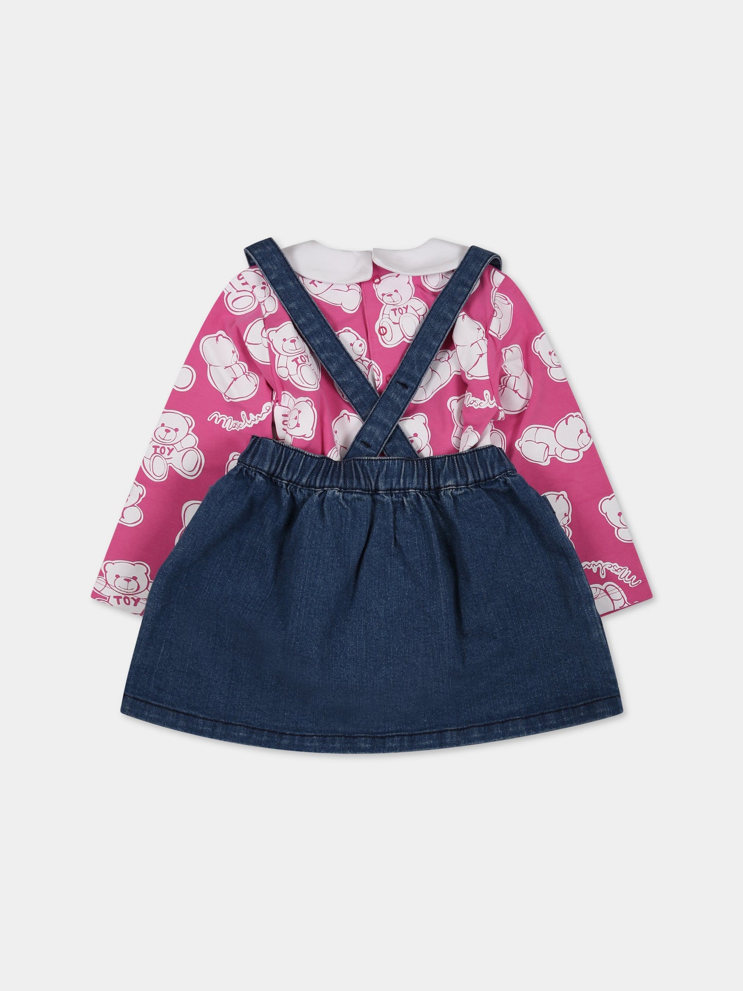 Completo multicolor per neonata con Teddy bear e logo,Moschino Kids,MDK02C LXE16 82575