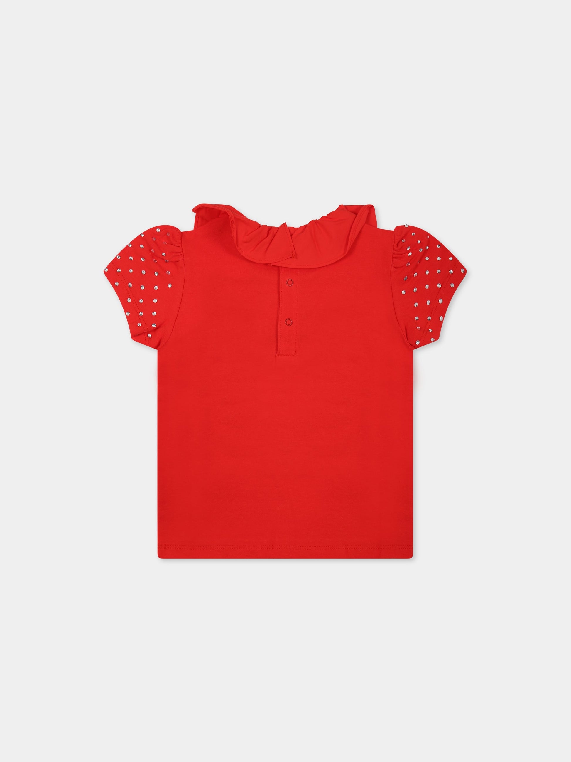 T-shirt rossa per neonata con Teddy Bear e logo,Moschino Kids,MDM033 LBA10 50109