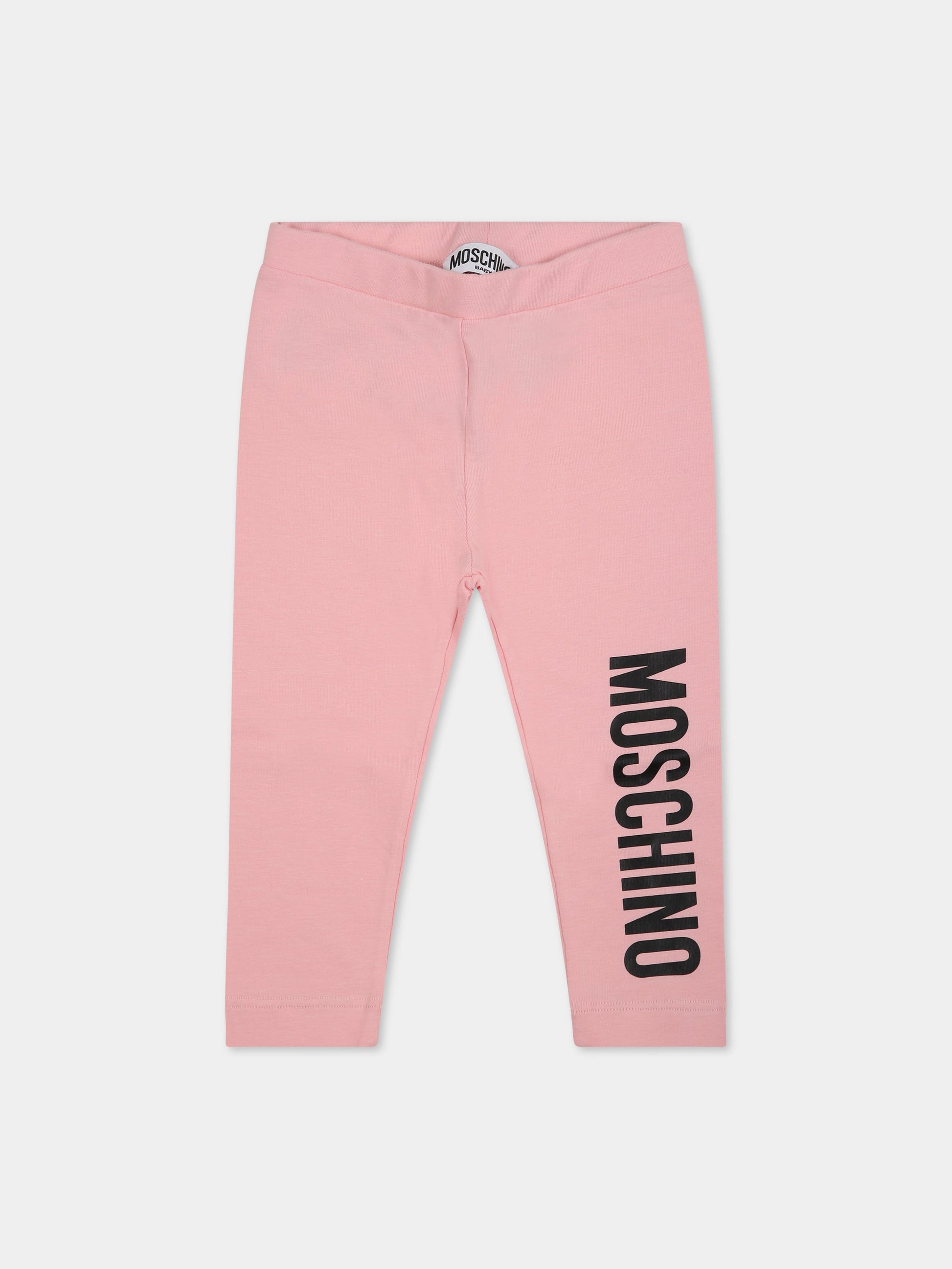 Leggings rosa per neonata con logo,Moschino Kids,MKP02N LBA11 50209