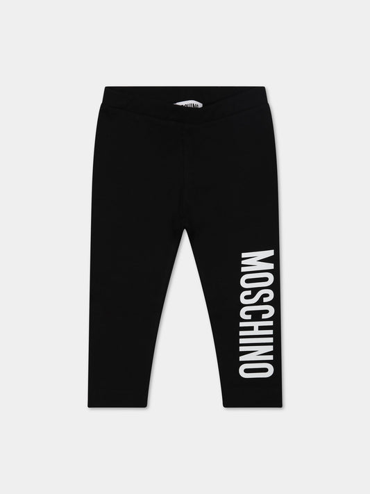 Leggings nero per neonati con logo,Moschino Kids,MKP02N LBA11 60100