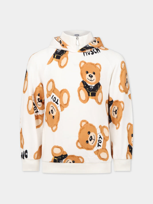 Felpa bianca per bambini con Teddy Bear e logo,Moschino Kids,HUF067 LDB1A 82580