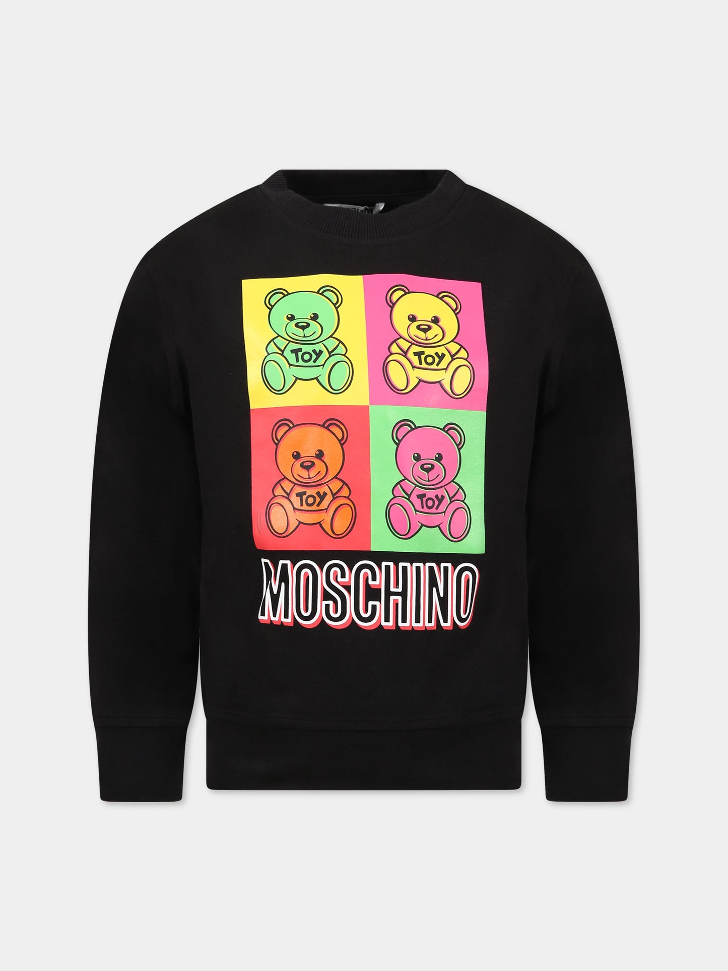Felpa nera per bambini con Teddy Bear multicolor e logo,Moschino Kids,HUF066 LDA38 60100