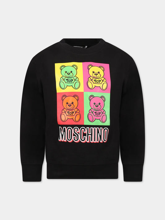 Felpa nera per bambini con Teddy Bear multicolor e logo,Moschino Kids,HUF066 LDA38 60100