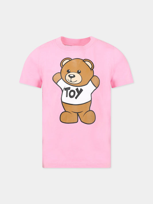 T-shirt rosa per bambina con Teddy Bear e logo,Moschino Kids,HUM03U LAA01 50206
