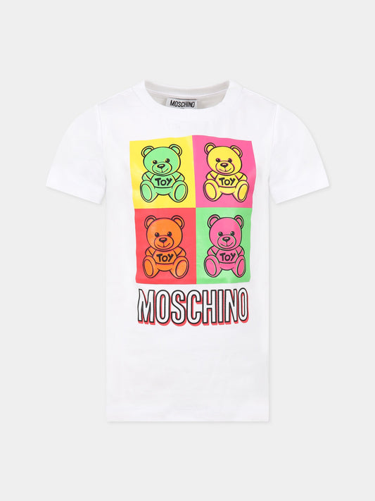 T-shirt bianca per bambini con logo e Teddy Bear,Moschino Kids,HNM03S LBA19 10101
