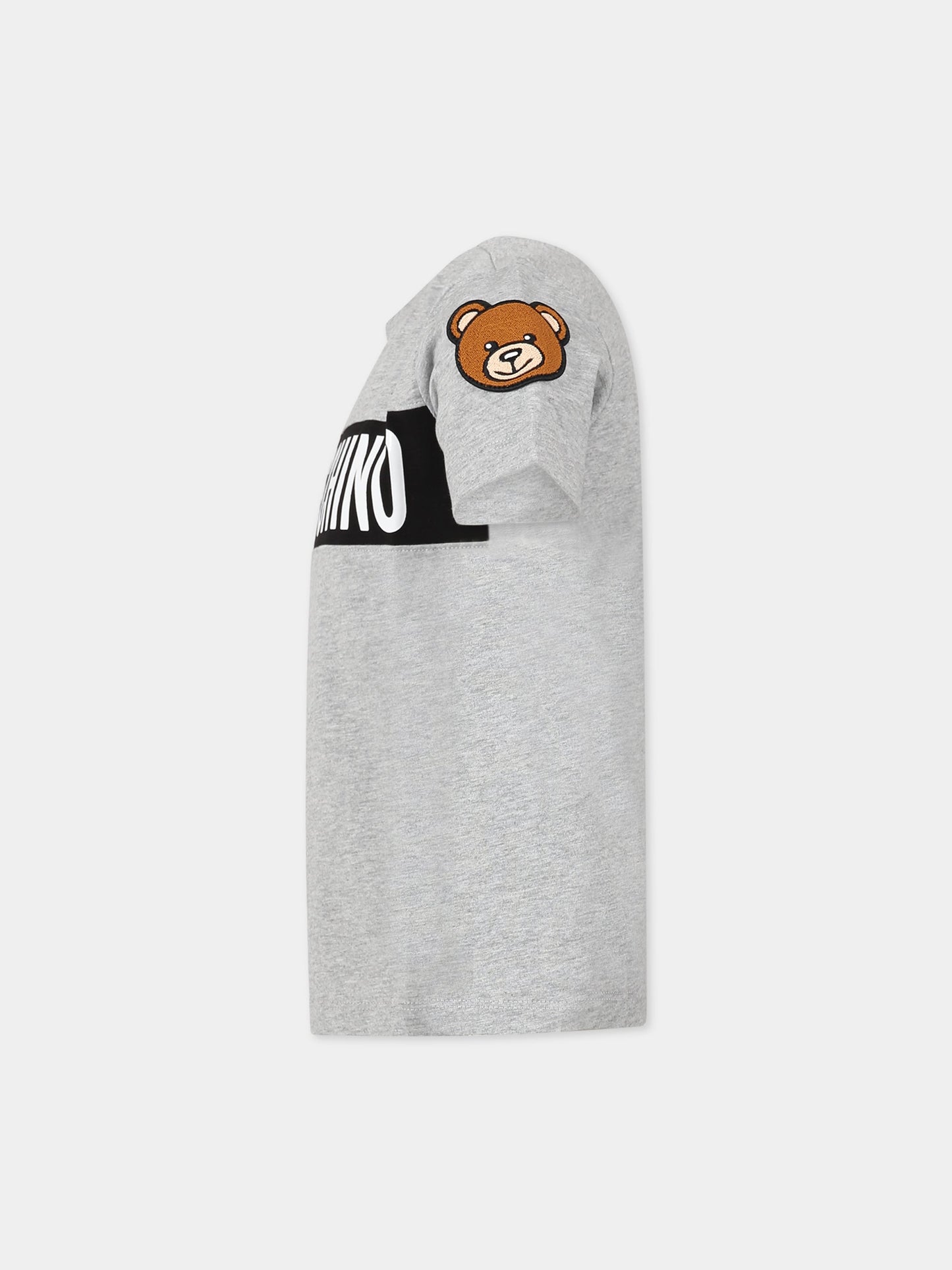 T-shirt grigia per bambini con logo e Teddy Bear,Moschino Kids,HUM03Q LAA10 60901