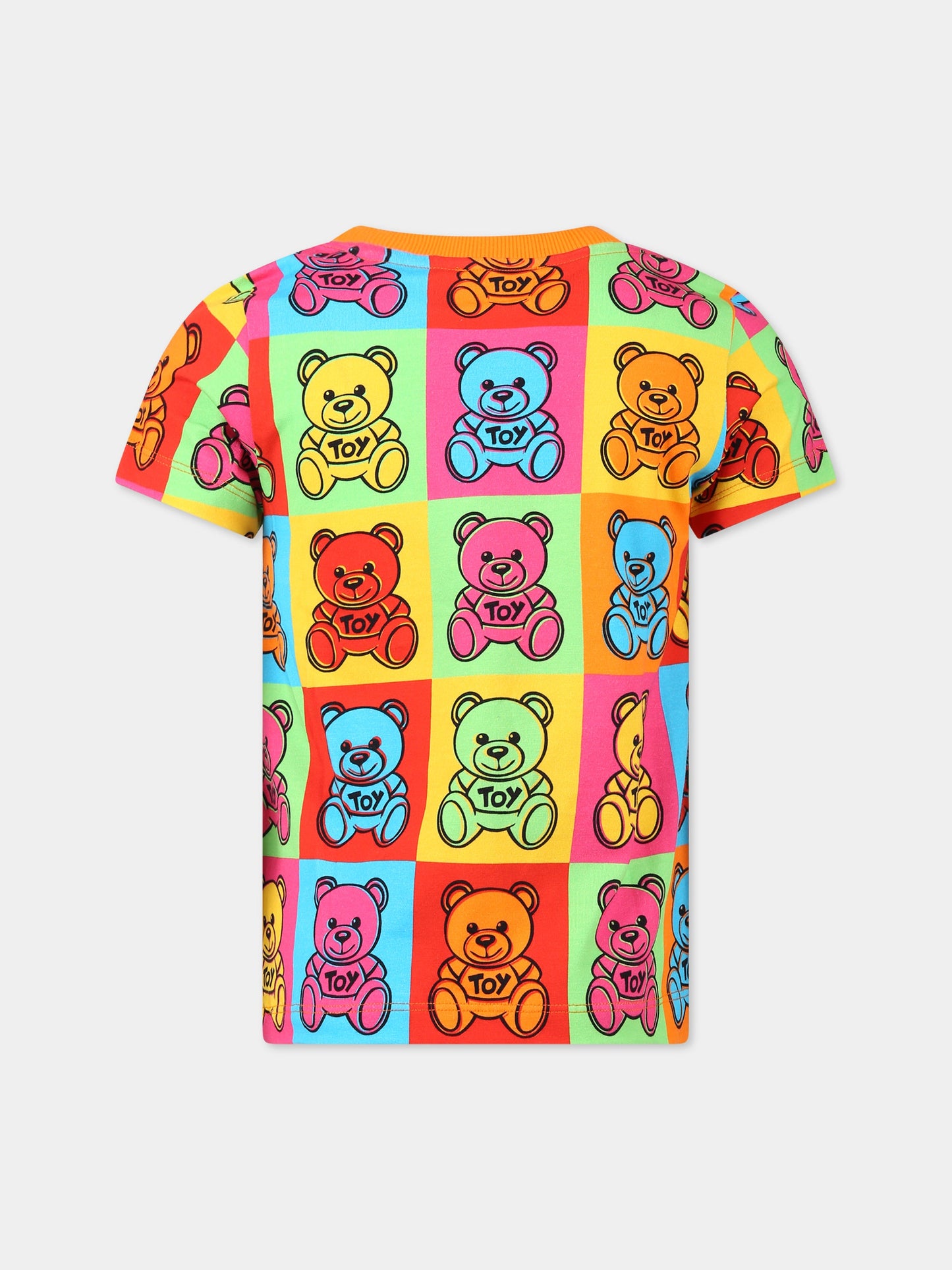 T-shirt multicolor per bambini con Teddy Bear all-over e logo,Moschino Kids,HUM03T LBBA6 82582