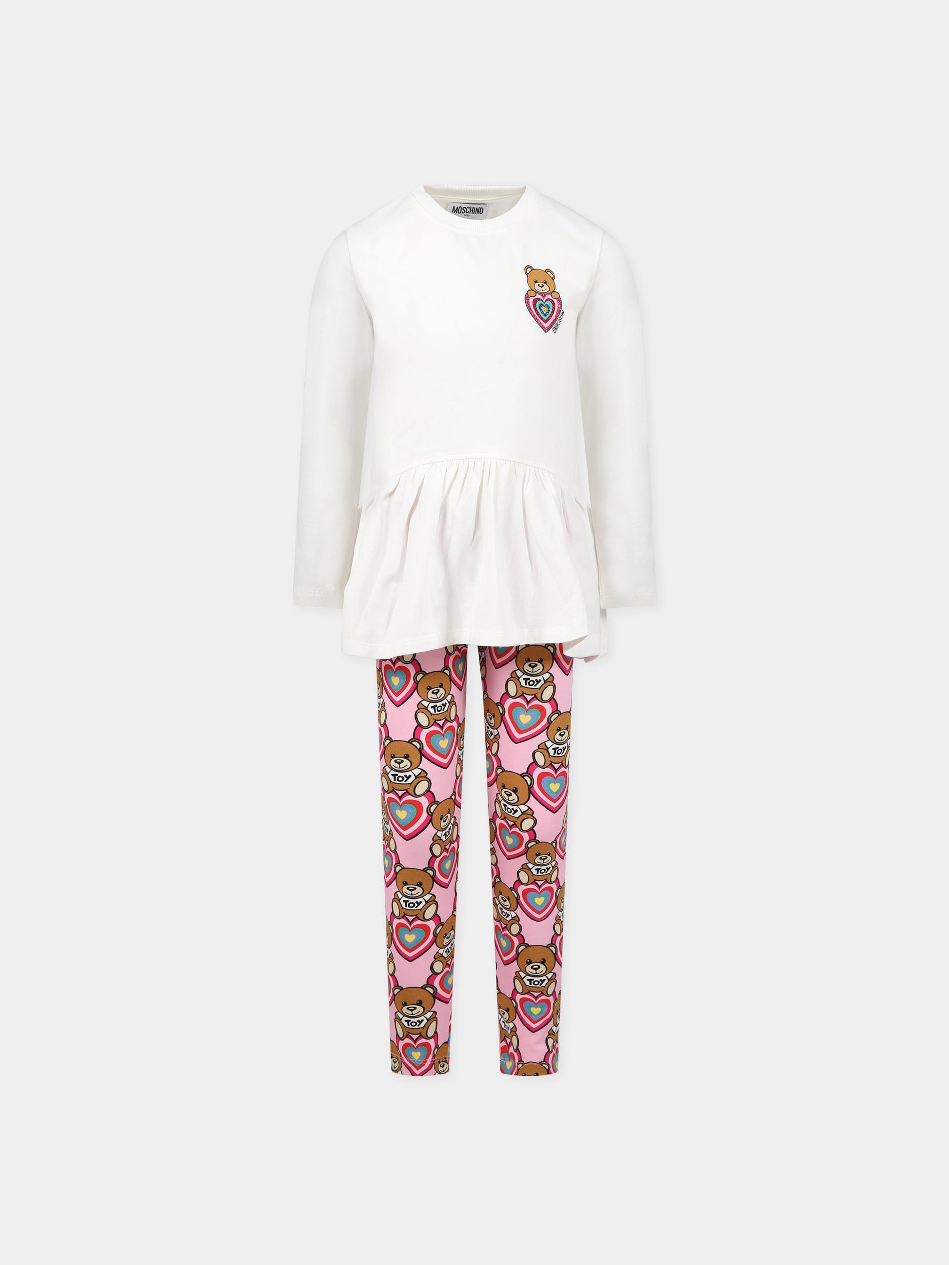 Completo multicolor per bambina con Teddy Bear e cuore,Moschino Kids,HDK02E LBBA8 82579 