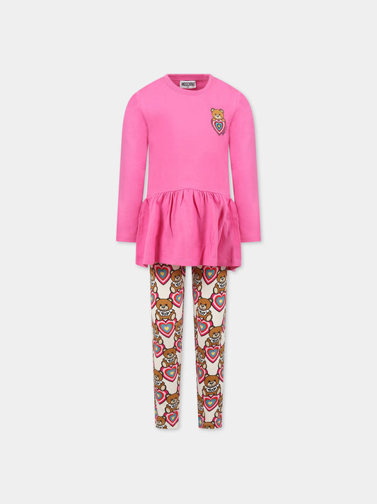 Completo multicolor per bambina con Teddy Bear e cuore,Moschino Kids,HDK02E LBBA8 83612