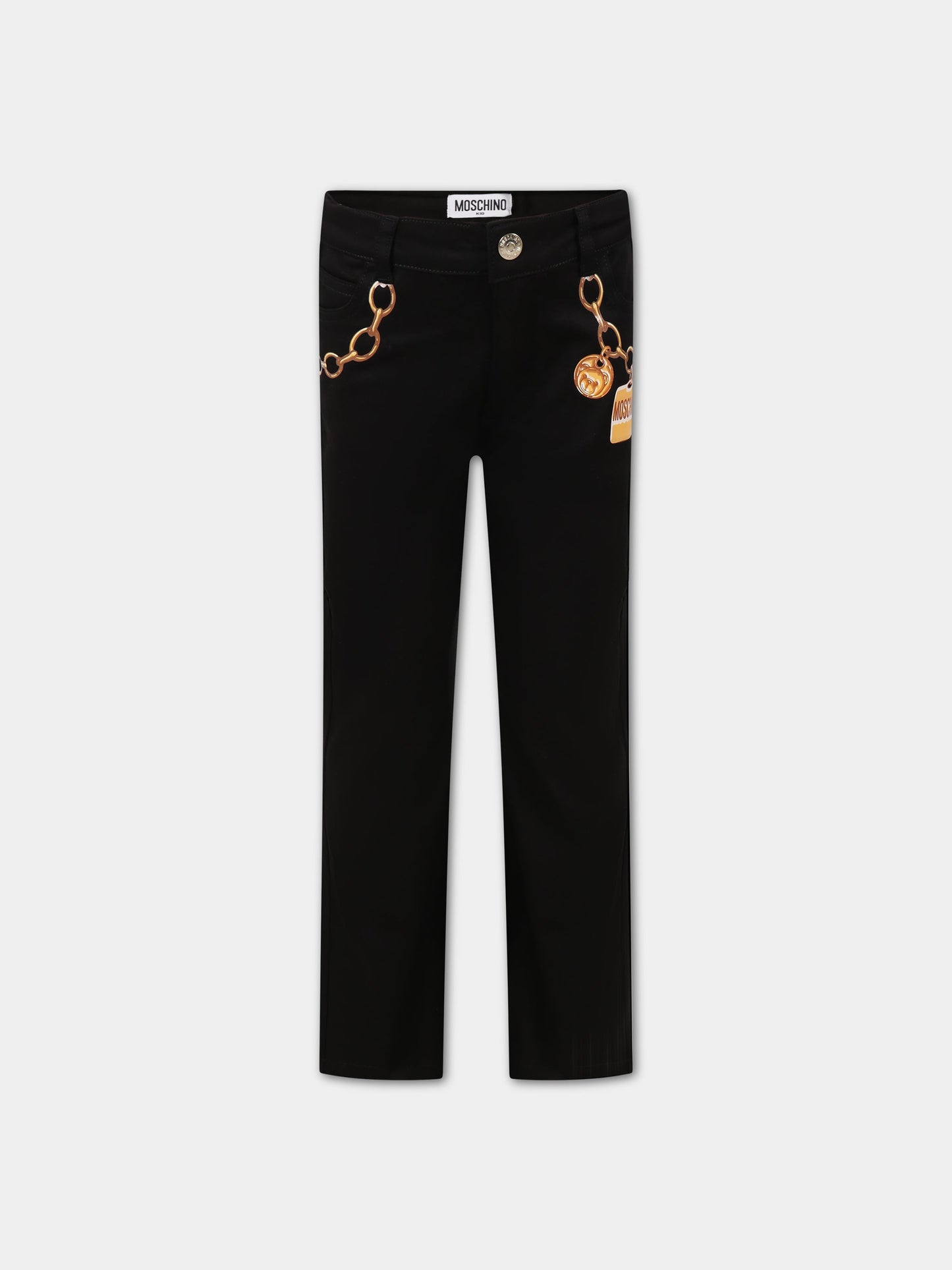 Pantaloni neri per bambina con Teddy Bear, logo e stampa,Moschino Kids,HDP04K LPA05 60100