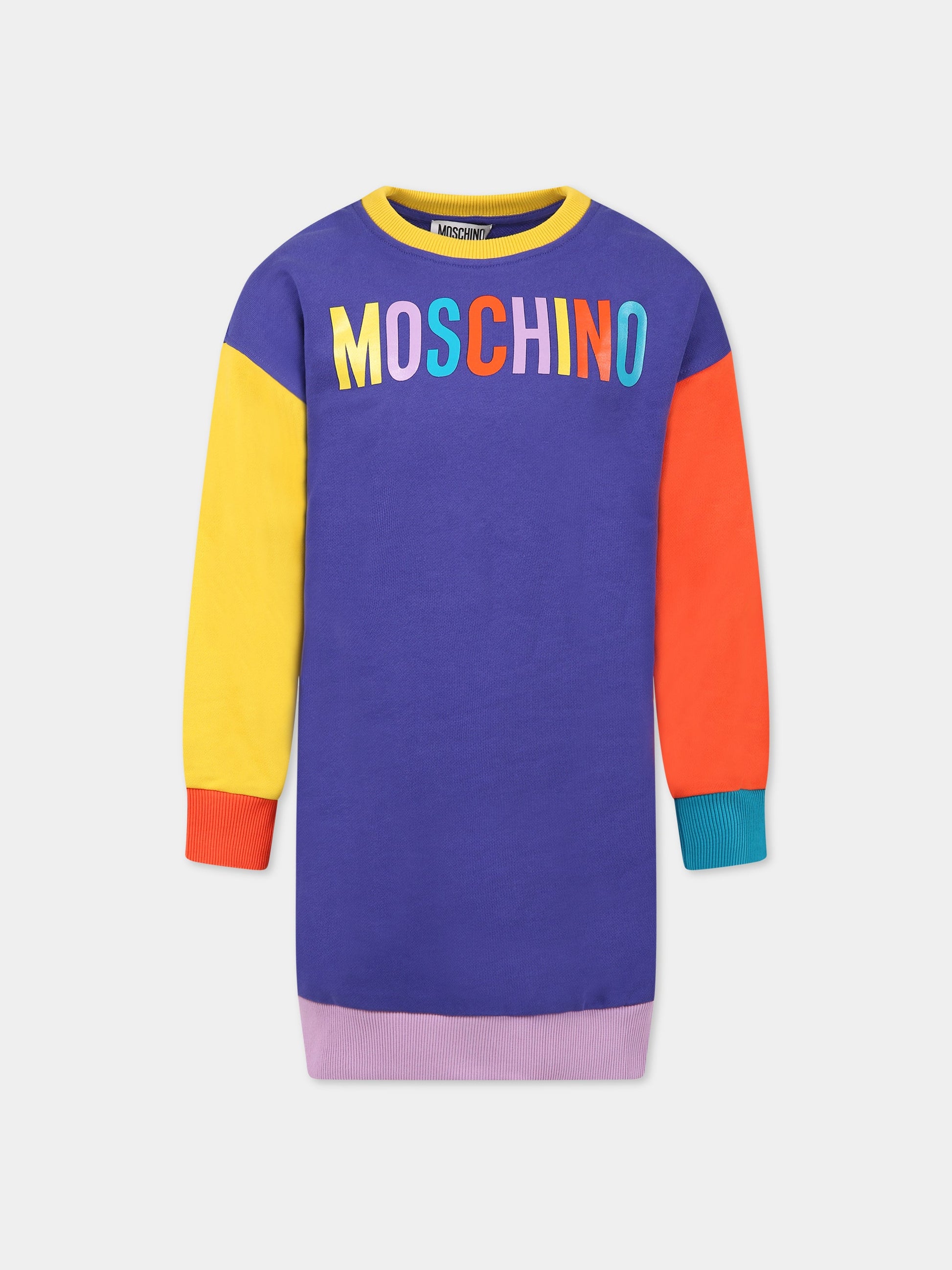 Vestito multicolor per bambina con logo,Moschino Kids,H4V064 LCA15 50910