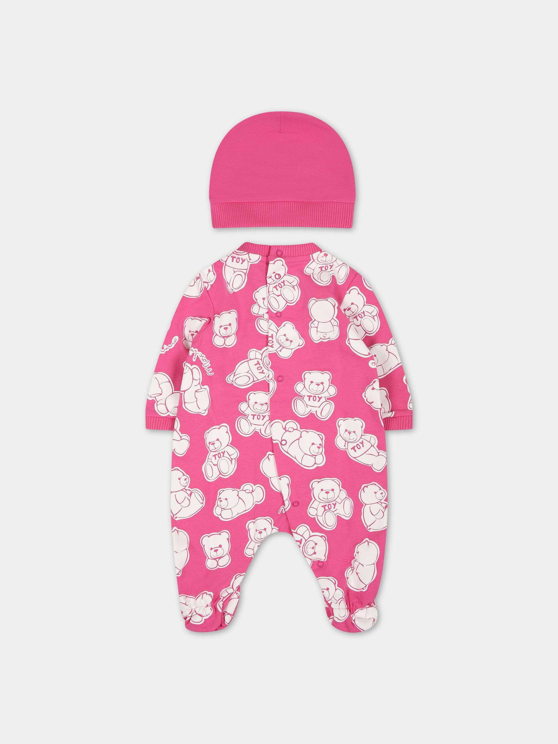 Set rosa per neonata con Teddy Bear e logo,Moschino Kids,MMY040 LDB5A 82575