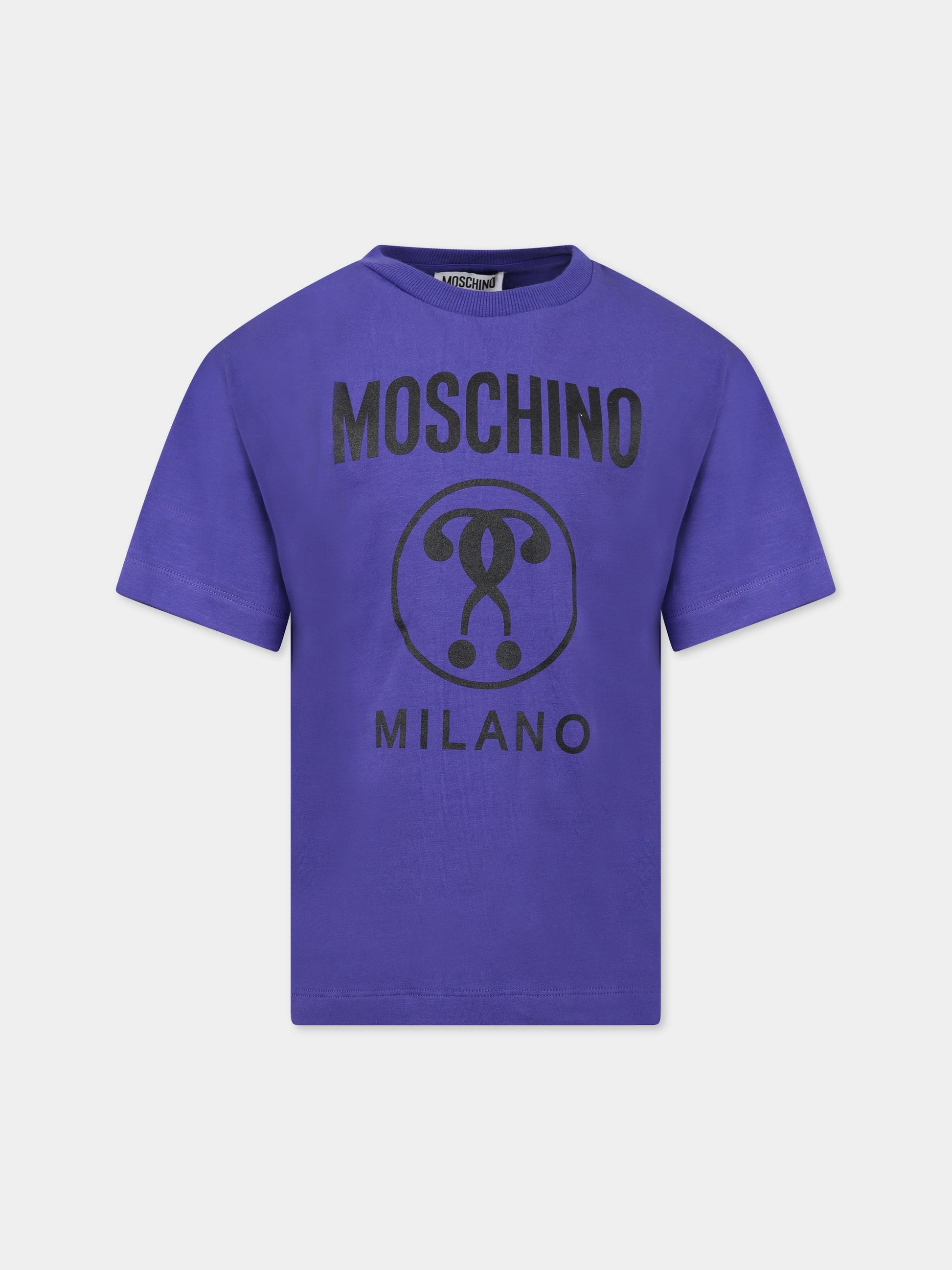 T-shirt viola per bambini con stampa e logo,Moschino Kids,HUM041 LBA23 50910