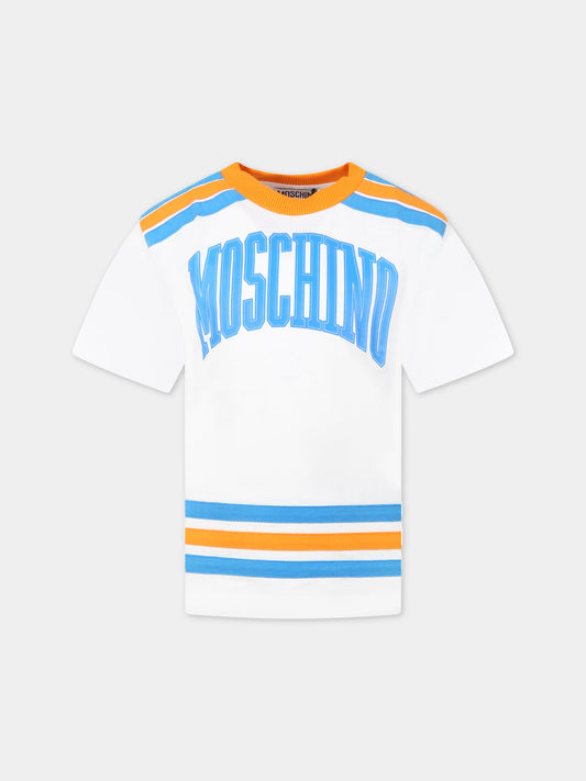 T-shirt bianca per bambino con logo,Moschino Kids,HUM03W LAA01 10101