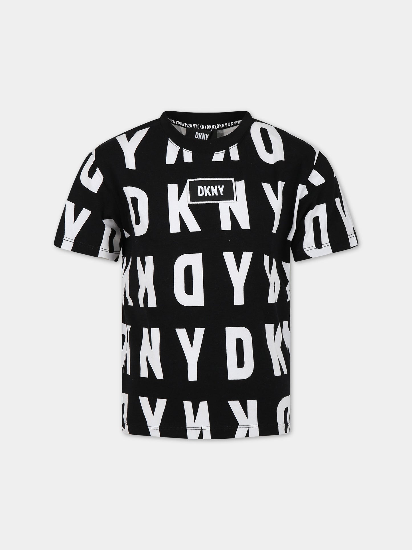 T-shirt nera per bambino con logo,Dkny,D25E13 M41