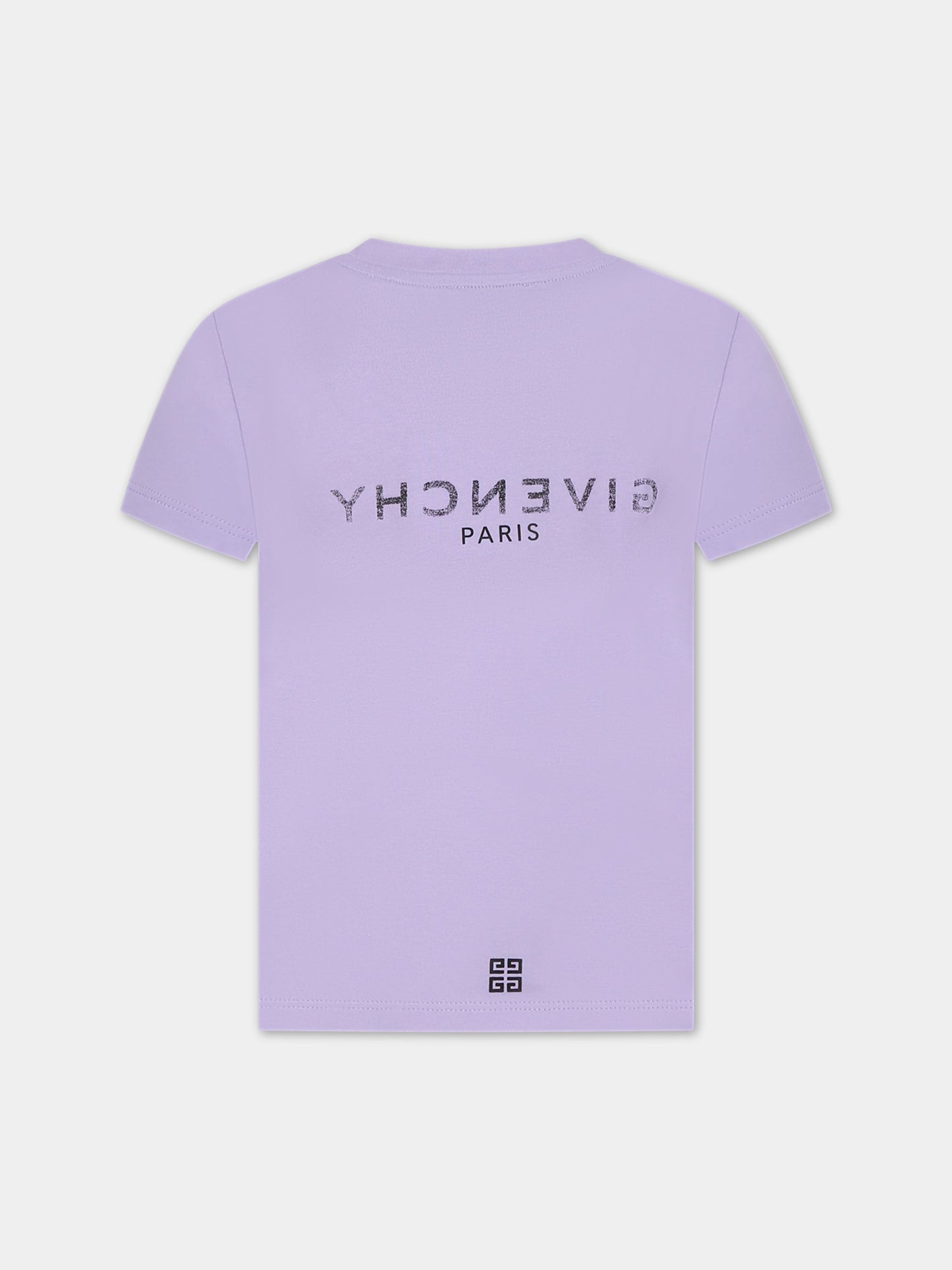 T-shirt viola per bambina con logo e motivo 4G,Givenchy Kids,H15275 925