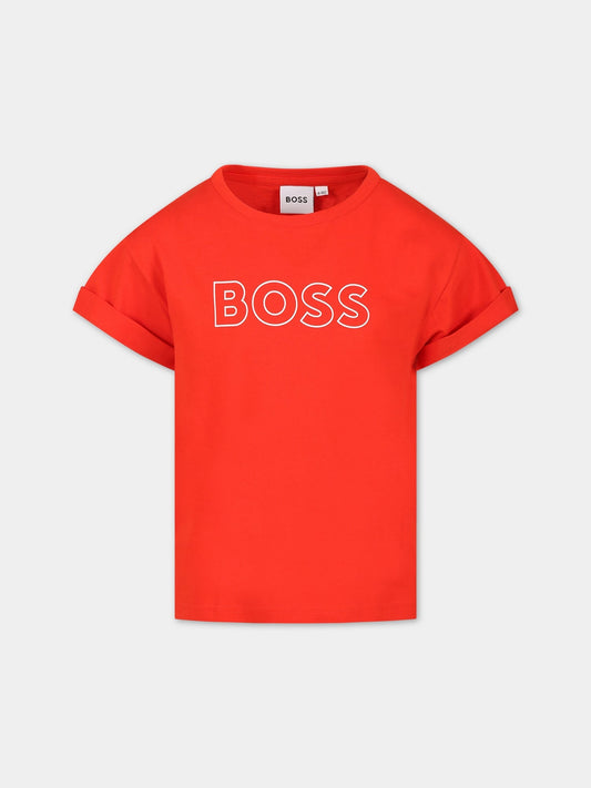 T-shirt rossa per bambino con logo,Hugo Boss,J25N82 992