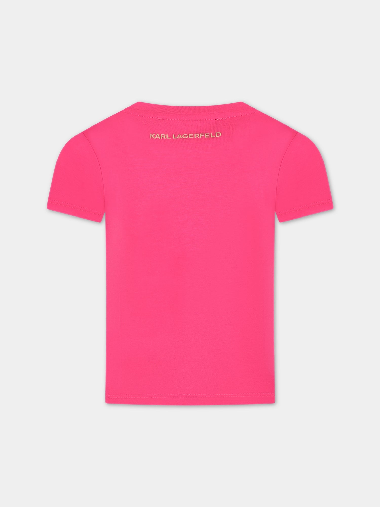 T-shirt fucsia per bambina con logo,Karl Lagerfeld Kids,Z15351 487