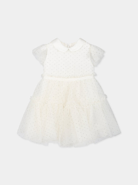 Vestito avorio per neonata con pois,Monnalisa,739901 9904 0179