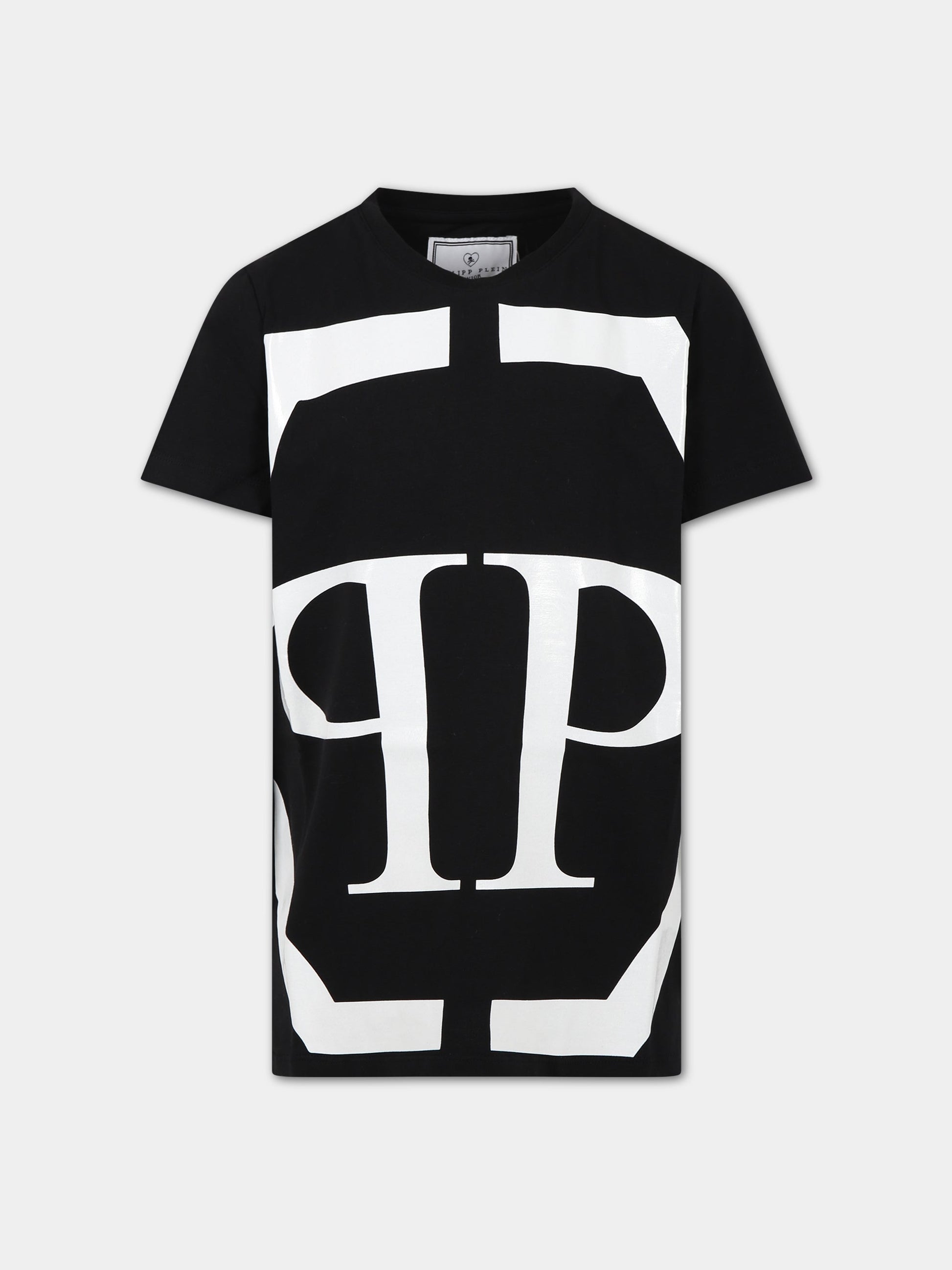T-shirt nera per bambino con logo,Philipp Plein Junior,2QM003 LBA33 60100