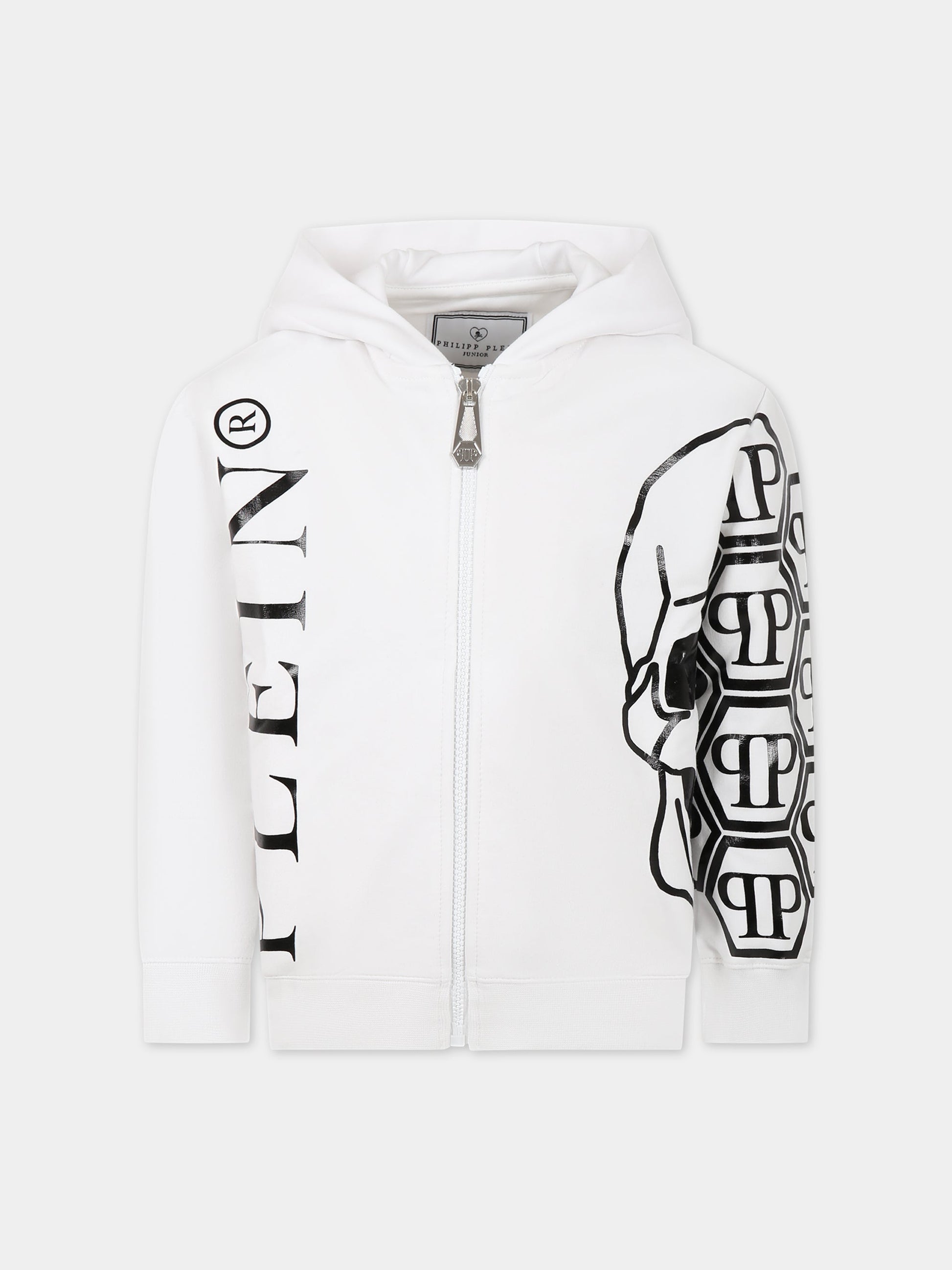 Felpa bianca per bambino con teschio e logo,Philipp Plein Junior,2MF007 LDA41 10101