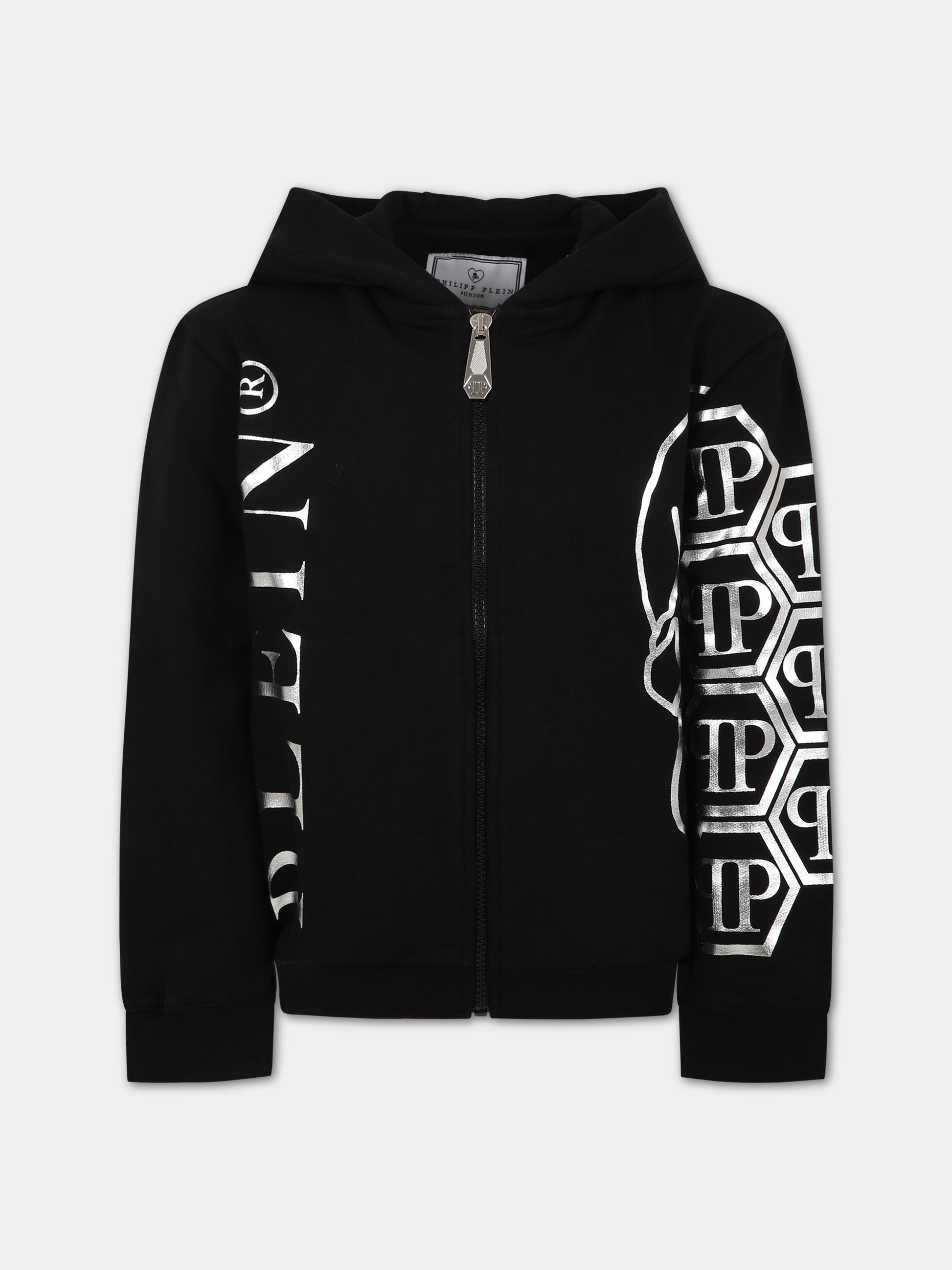 Felpa nera per bambino con teschio e logo,Philipp Plein Junior,2MF007 LDA41 60100