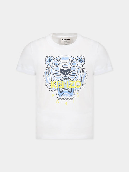 T-shirt bianca per bambino con Kotora e logo,Kenzo Kids,K25802 10B